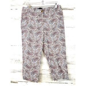 Talbots Womens 10 Petite Cream Multi Paisley Perfect Crop Pants Casual Summer